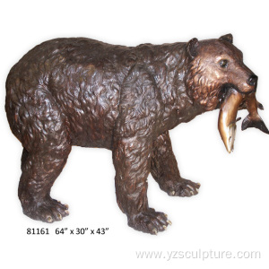 Life Size Bronze Bear Eating Fish Sculpture